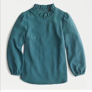 Green Jcrew long sleeve ruffle top NWT medium